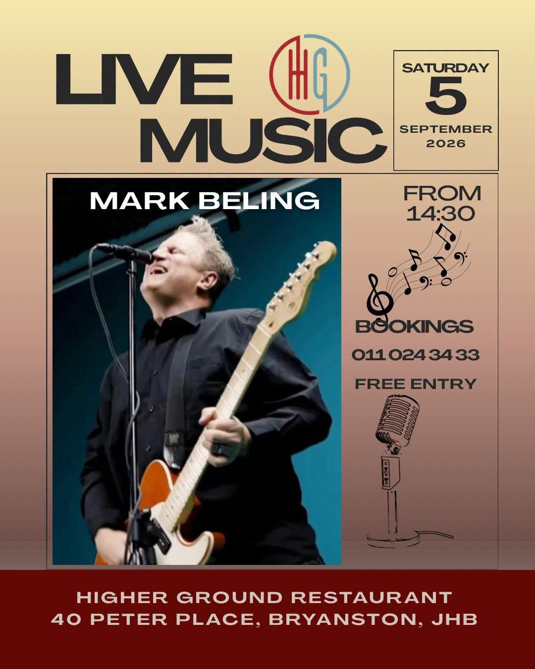 Mark Beling @ Higher Ground · Sandton 5 Sep