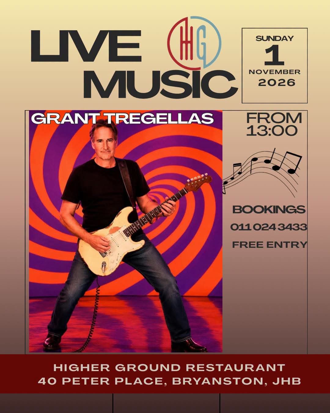 Grant Tregellas @ Higher Ground 1 Nov