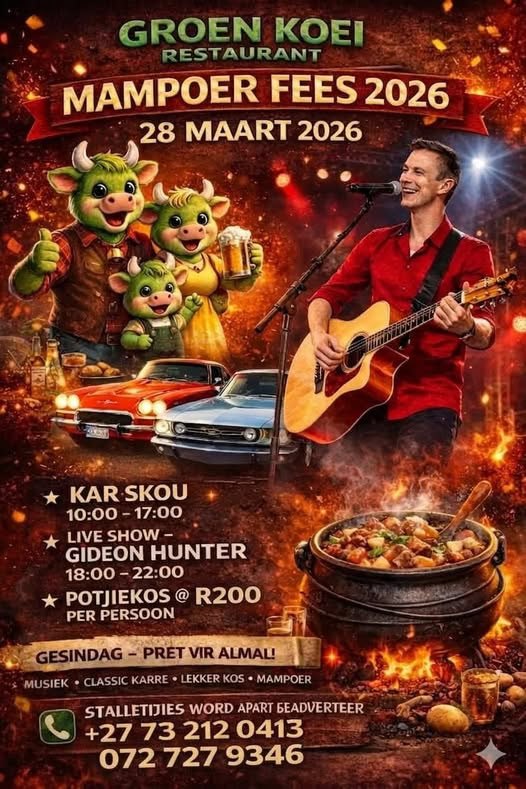 Gideon Hunter @ Groen Koei Restaurant, 28 March 2026, R200