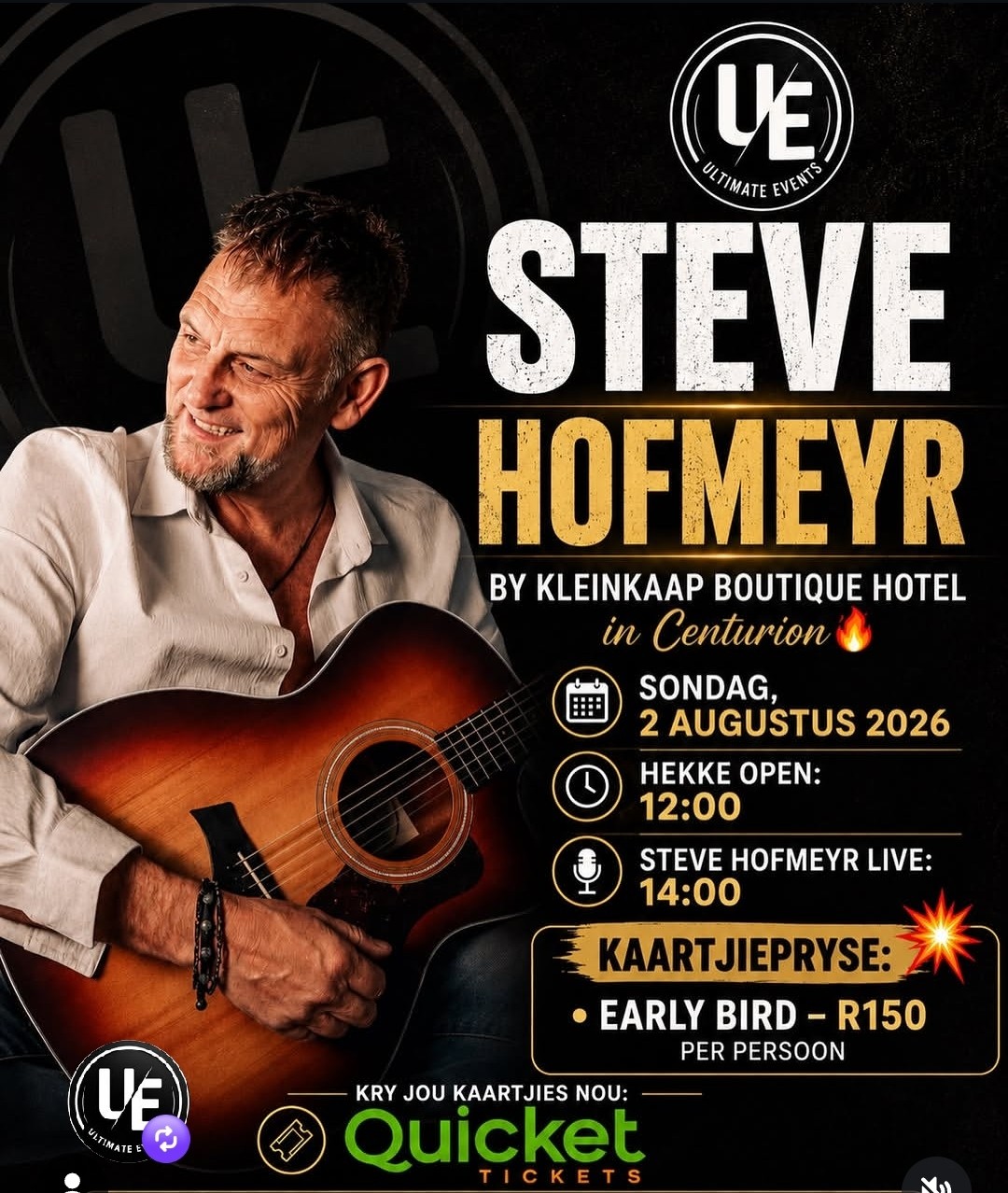 Steve Hofmeyr @ Kleinkaap Boutique Hotel, 02-08-2026 14:00, R150