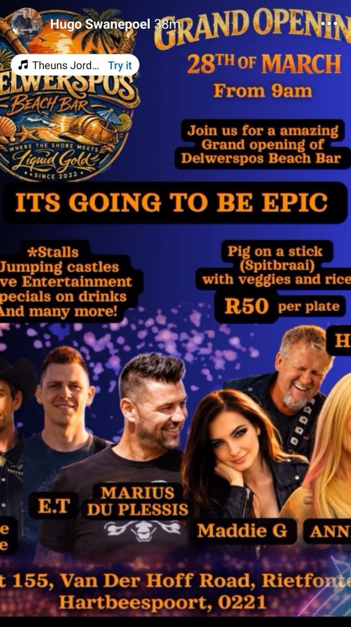 Marius du Plessis, E.T, Maddie G, ANN @ Delwerspos Bar, 28 March 2026 09:00