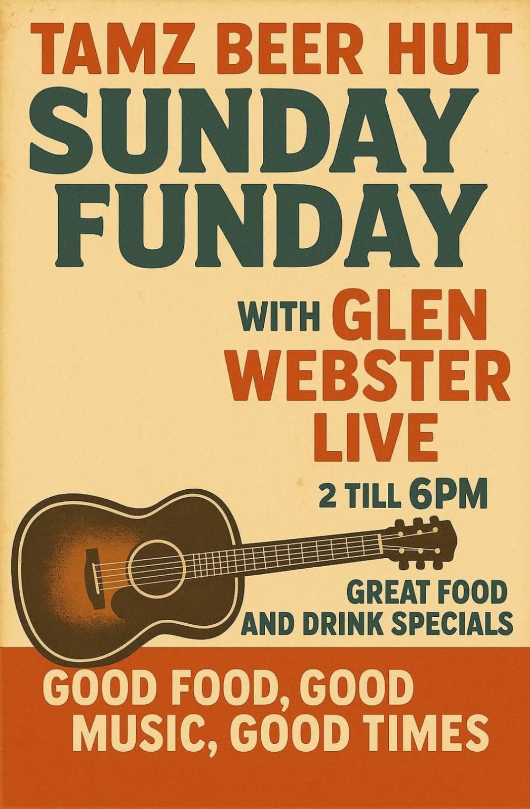 Glen Webster @ Tamz Beer Hut, 19-04-2026 14:00