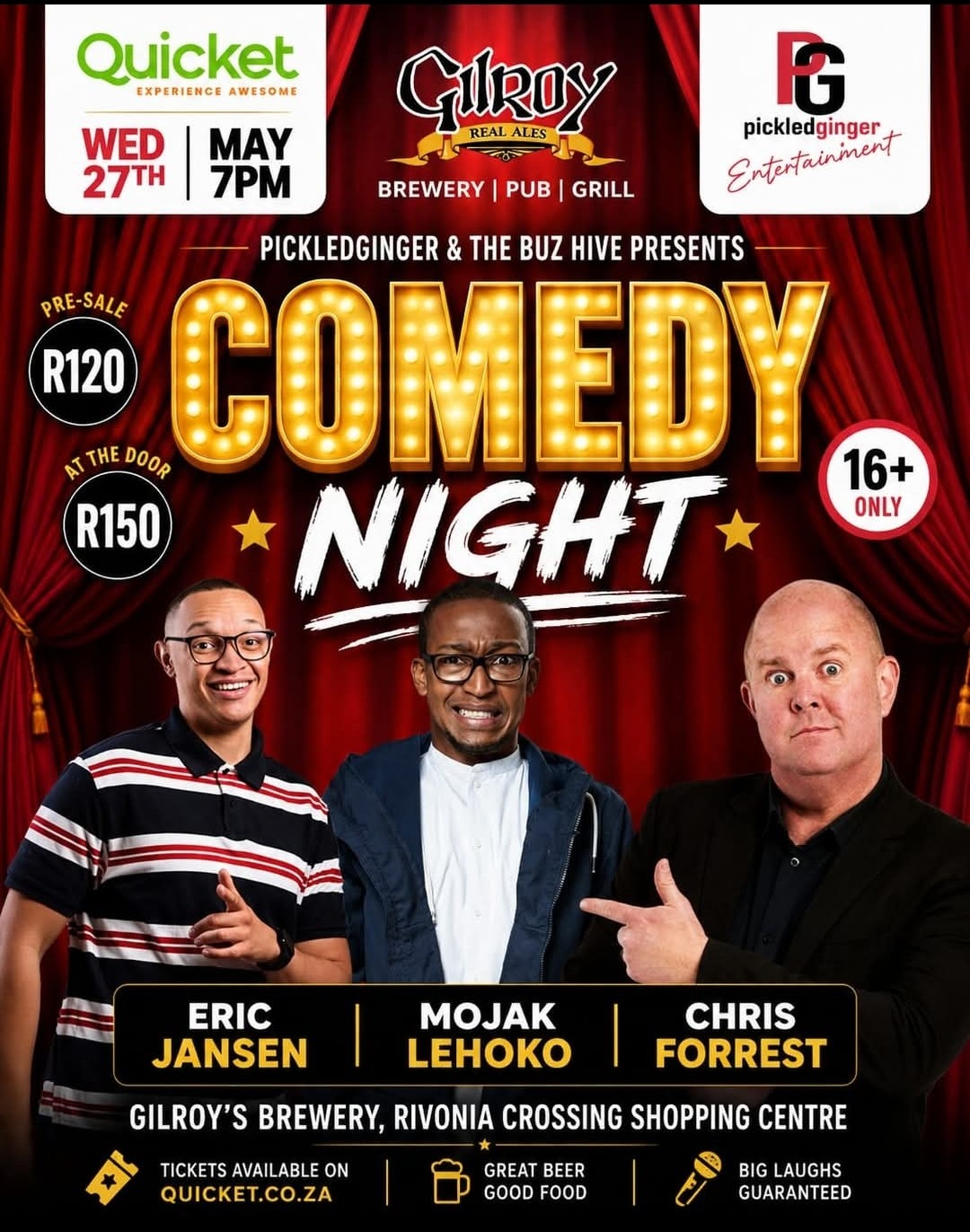 Comedy Night @ Gilroy's 27 May, 7pm, R120 - Image 1